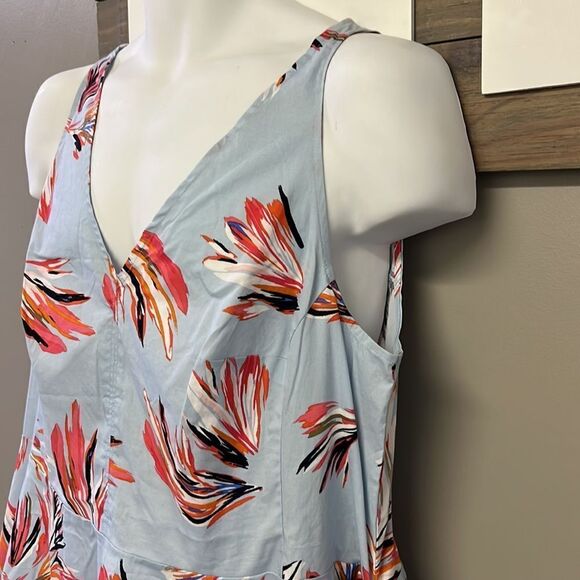 Lane Bryant Pastel Blue Floral Asymmetrical V-Neck Top with Back Zipper- Size 16 - Picture 4 of 15